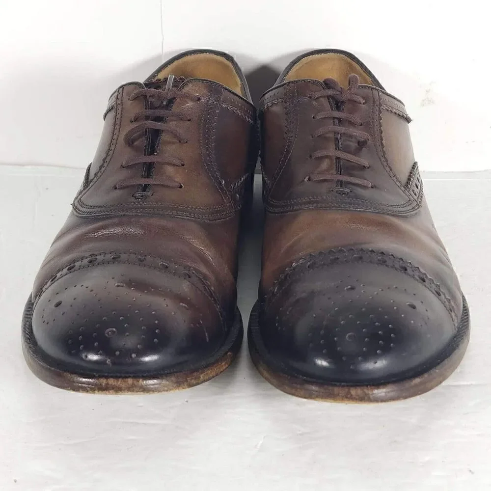 GUCCI Men's US7,5 Leather Brown Cap Toe Wingtip derby Oxfords Dress Shoes Italy